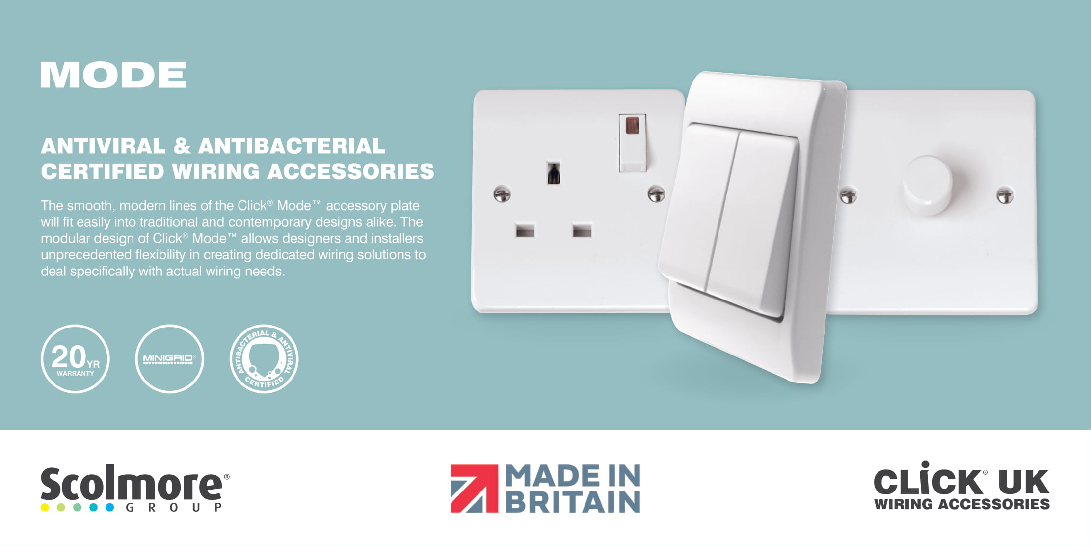 CLICK® UK-ModeTM- Antiviral & Antibacterial Certified Wiring Accessories